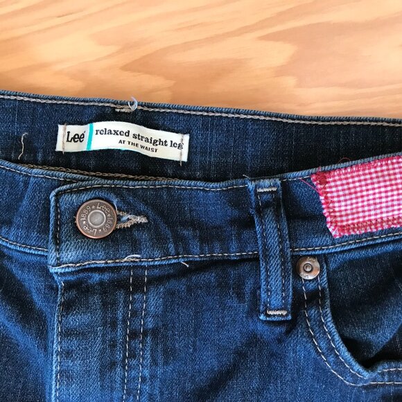 Upcycled Patchwork Jeans: Boho Distressed Denim with Puppies, Size 12 Short - Picture 6 of 13